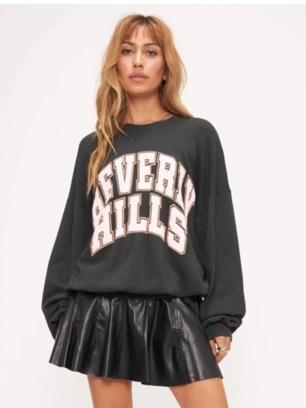 Project Social T Black Faux Leather Pleated Skater Mini Skirt